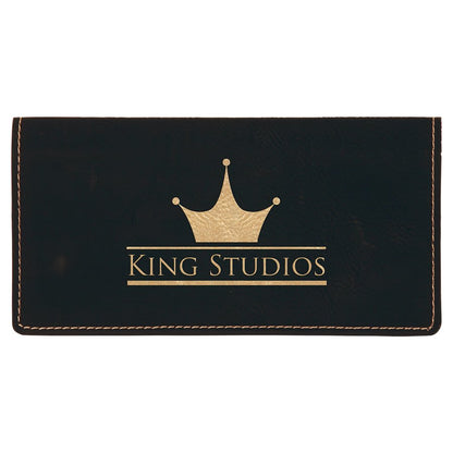 Black/Gold 6 3/4" x 3 1/2" Laserable Leatherette Checkbook Cover