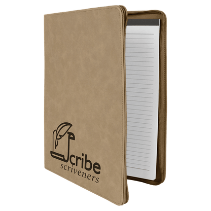 Light Brown 9 1/2" x 12" w/ Zipper Laserable Leatherette Portfolio with Notepad