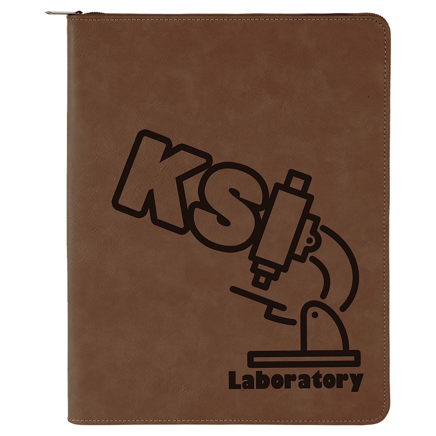 Dark Brown 9 1/2" x 12" w/ Zipper Laserable Leatherette Portfolio with Notepad
