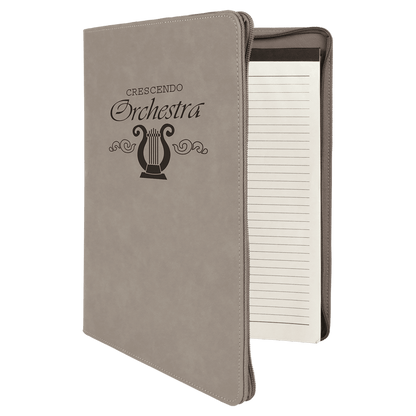 Gray 9 1/2" x 12" w/ Zipper Laserable Leatherette Portfolio with Notepad