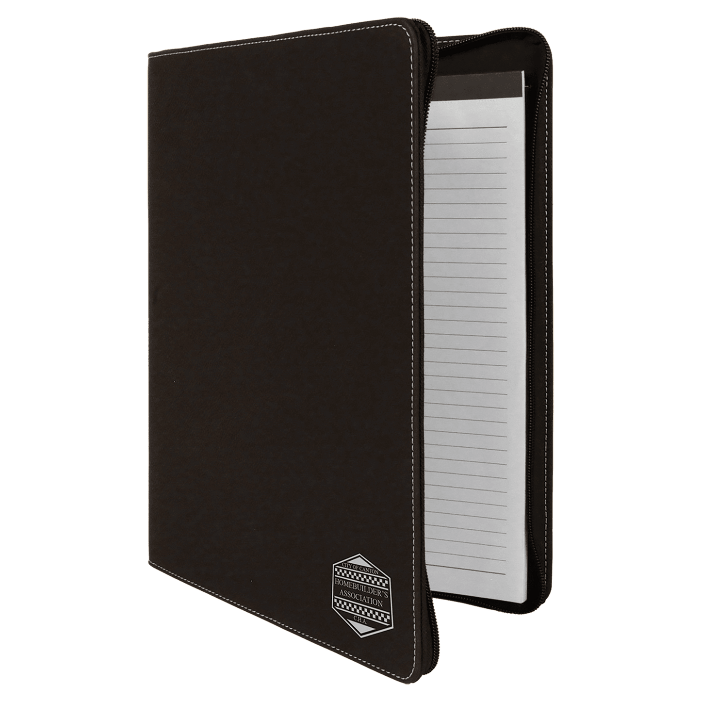 Black/Silver 9 1/2" x 12" w/ Zipper Laserable Leatherette Portfolio with Notepad