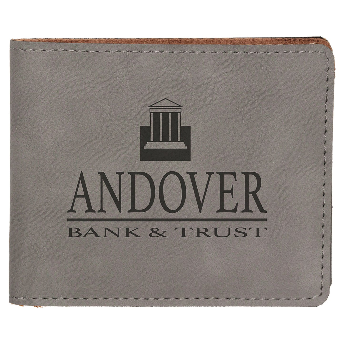 Gray 4 1/2" x 3 1/2" Laserable Leatherette Bifold Wallet