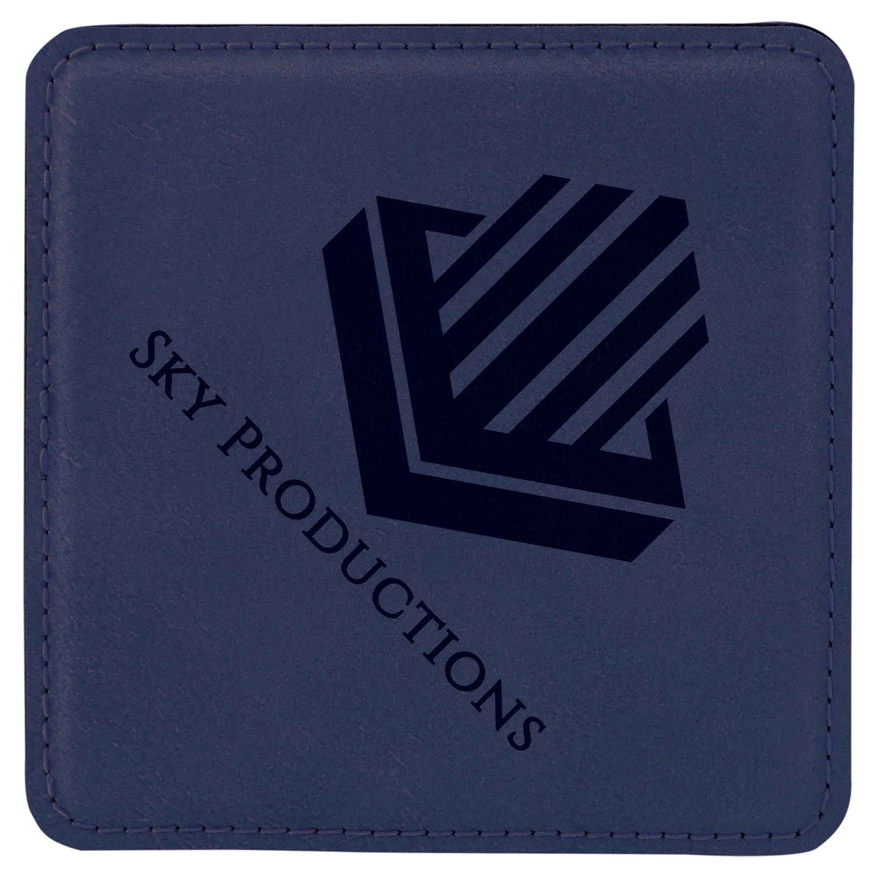 Blue/Black 4" x 4" Square Laserable Leatherette Coaster