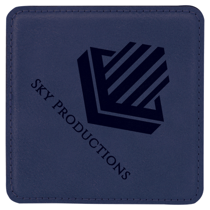 Blue/Black 4" x 4" Square Laserable Leatherette Coaster