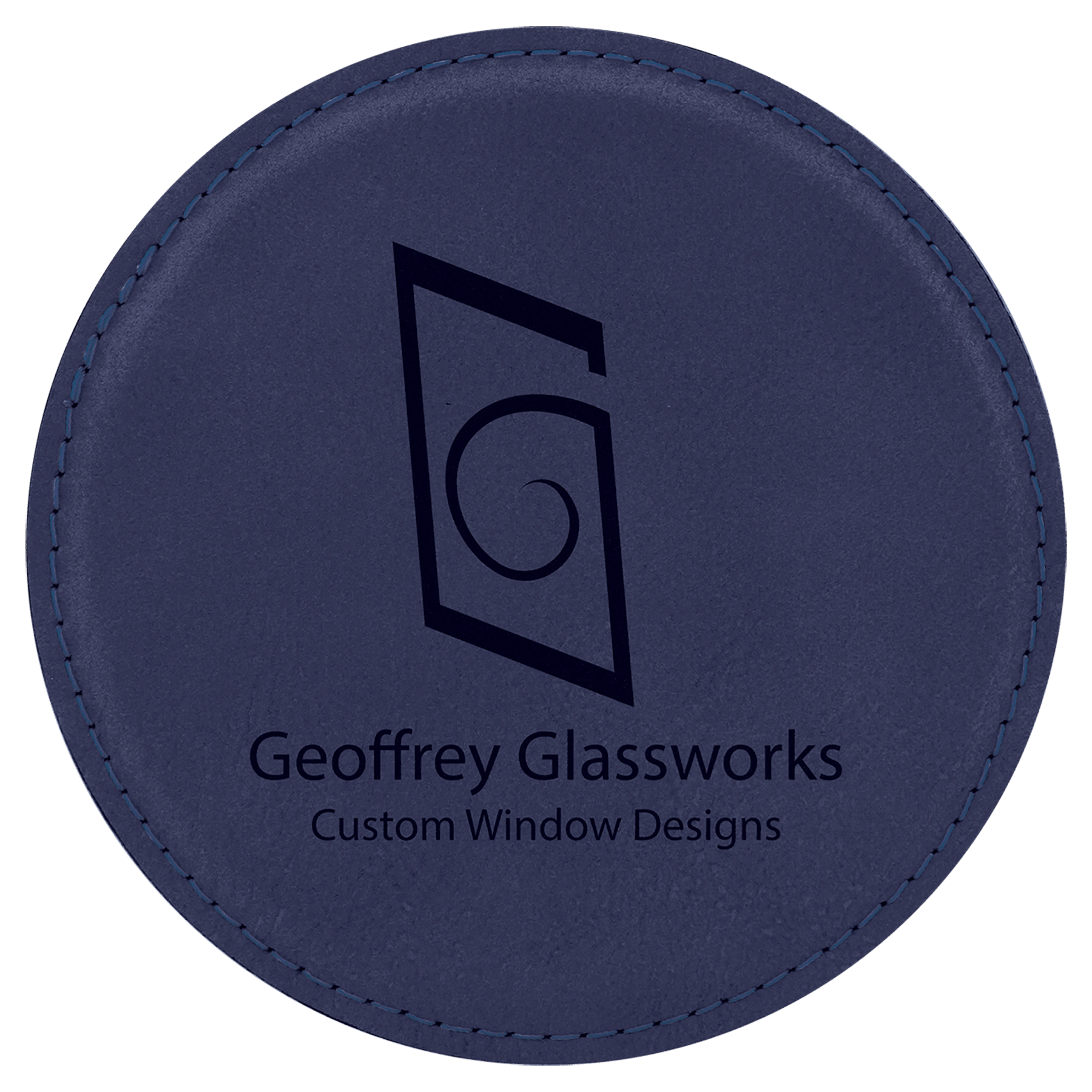 Blue/Black 4" Round Laserable Leatherette Coaster