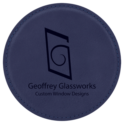Blue/Black 4" Round Laserable Leatherette Coaster