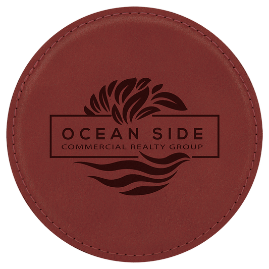 4" Round Rose Laserable Leatherette Coaster
