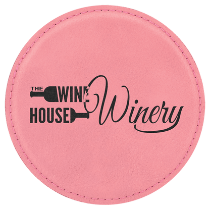 Pink 4" Round Laserable Leatherette 6-Coaster Set