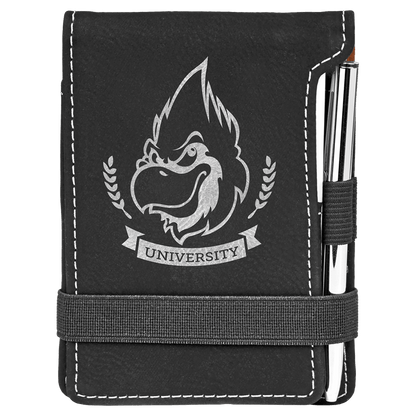Black/Silver 3 1/4" x 4 3/4" Laserable Leatherette Mini Notepad with Pen