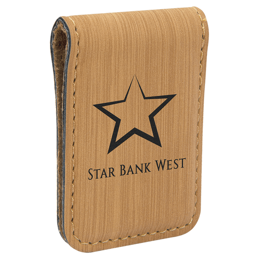 1 3/4" x 2 1/2" Bamboo Laserable Leatherette Money Clip