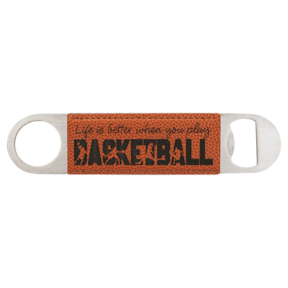 Basketball 1 1/2" x 7" Laserable Leatherette Bottle Opener