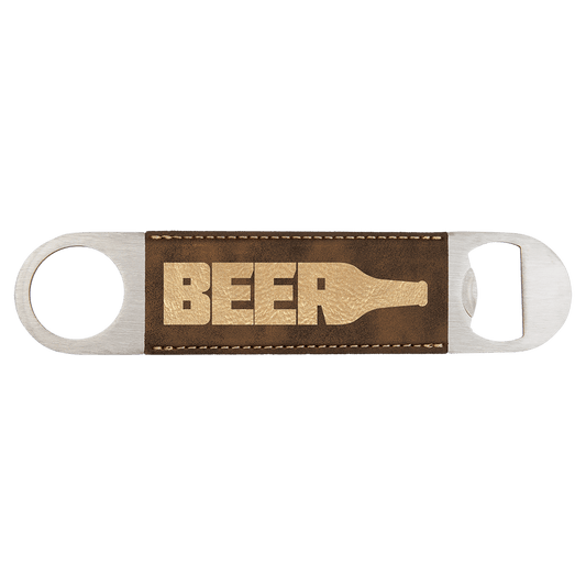 1 1/2" x 7" Rustic/Gold Laserable Leatherette Bottle Opener