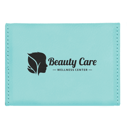 Teal 3 3/4" x 2 3/4" Laserable Leatherette Hard Business Card Holder
