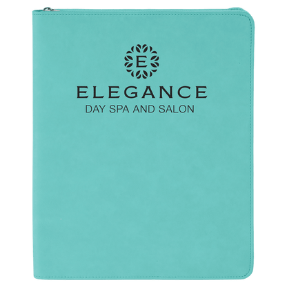 Teal 9 1/2" x 12" with Zipper Laserable Leatherette Portfolio with Notepad
