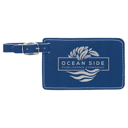 Blue/Silver 4 1/4" x 2 3/4" Laserable Leatherette Luggage Tag
