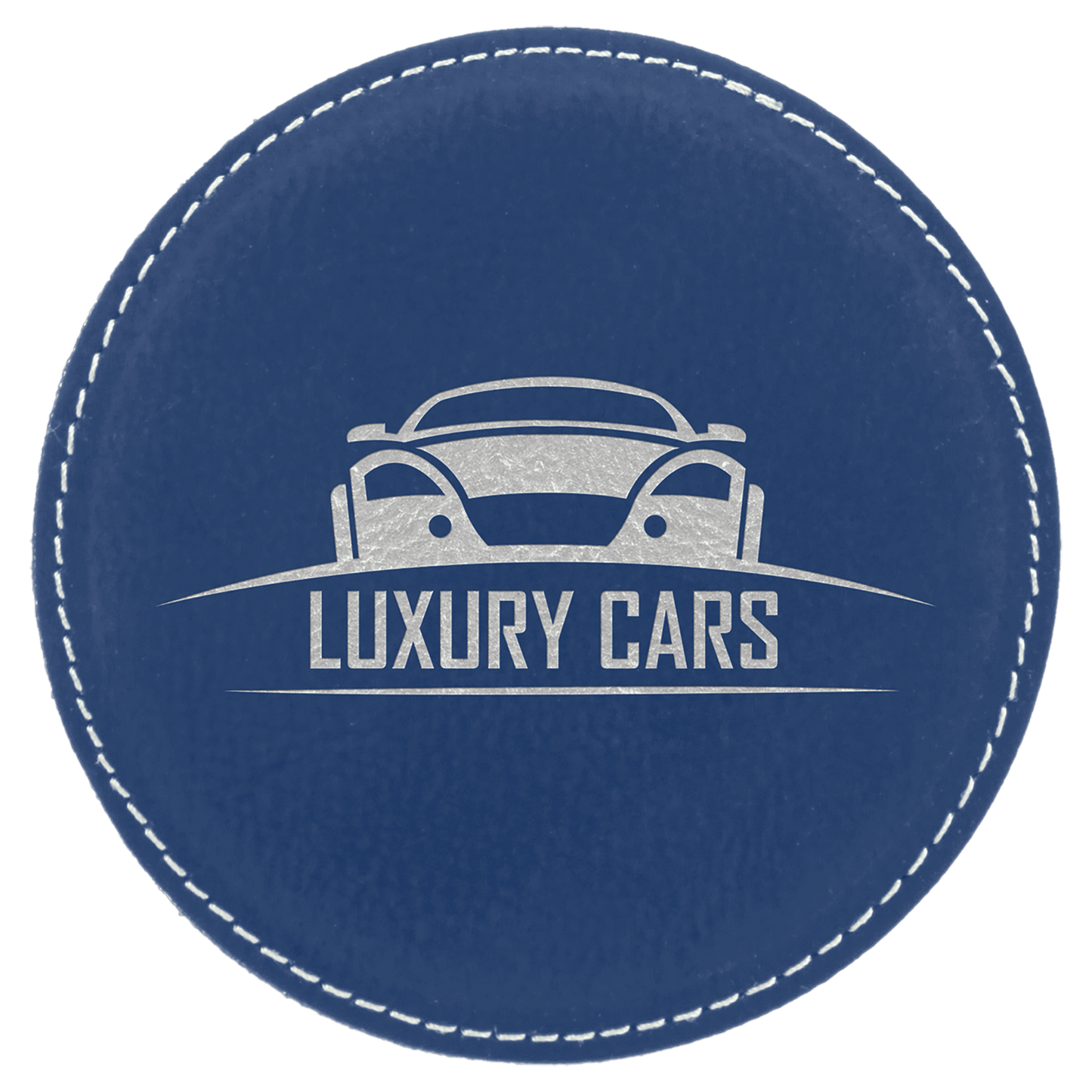 Blue/Silver 4" Round Laserable Leatherette 6-Coaster Set