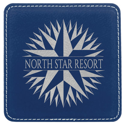 Blue/Silver 4" x 4" Square Laserable Leatherette 6-Coaster Set
