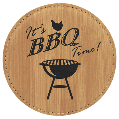 Bamboo 4" Round Laserable Leatherette 6-Coaster Set