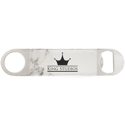 White Marble 1 1/2" x 7" Laserable Leatherette Bottle Opener