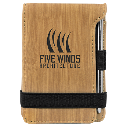 Bamboo 3 1/4" x 4 3/4" Laserable Leatherette Mini Notepad with Pen