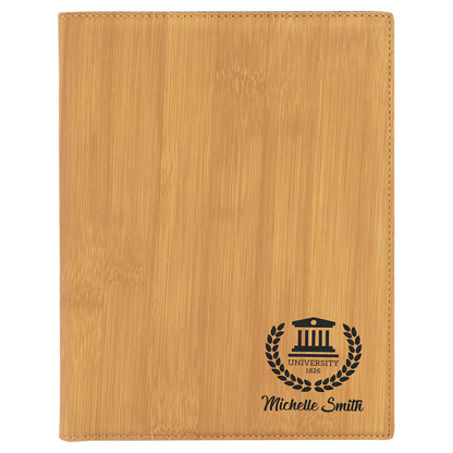 Bamboo 7" x 9" Laserable Leatherette Small Portfolio with Notepad