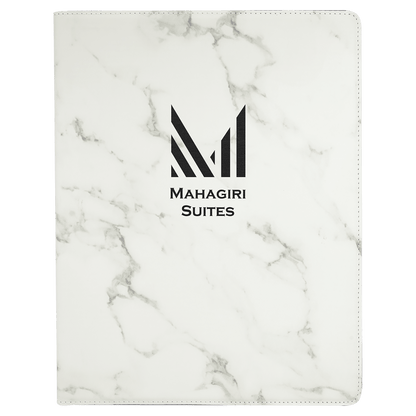 White Marble 9 1/2" x 12" Laserable Leatherette Portfolio with Notepad