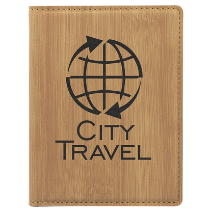 Bamboo 4 1/4" x 5 1/2" Laserable Leatherette Passport Holder