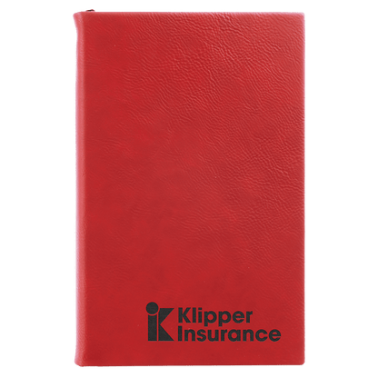 Red 5 1/4" x 8 1/4" Laserable Leatherette Journal with Lined Notepad