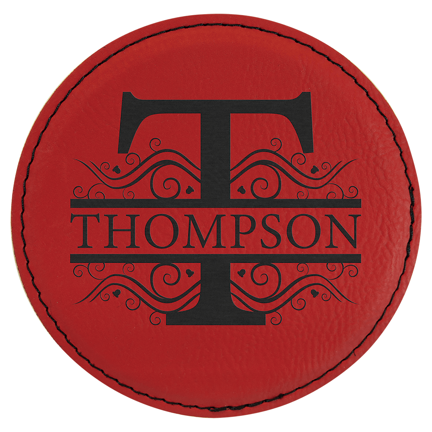 Red 4" Round Laserable Leatherette 6-Coaster Set