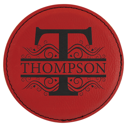 Red 4" Round Laserable Leatherette 6-Coaster Set