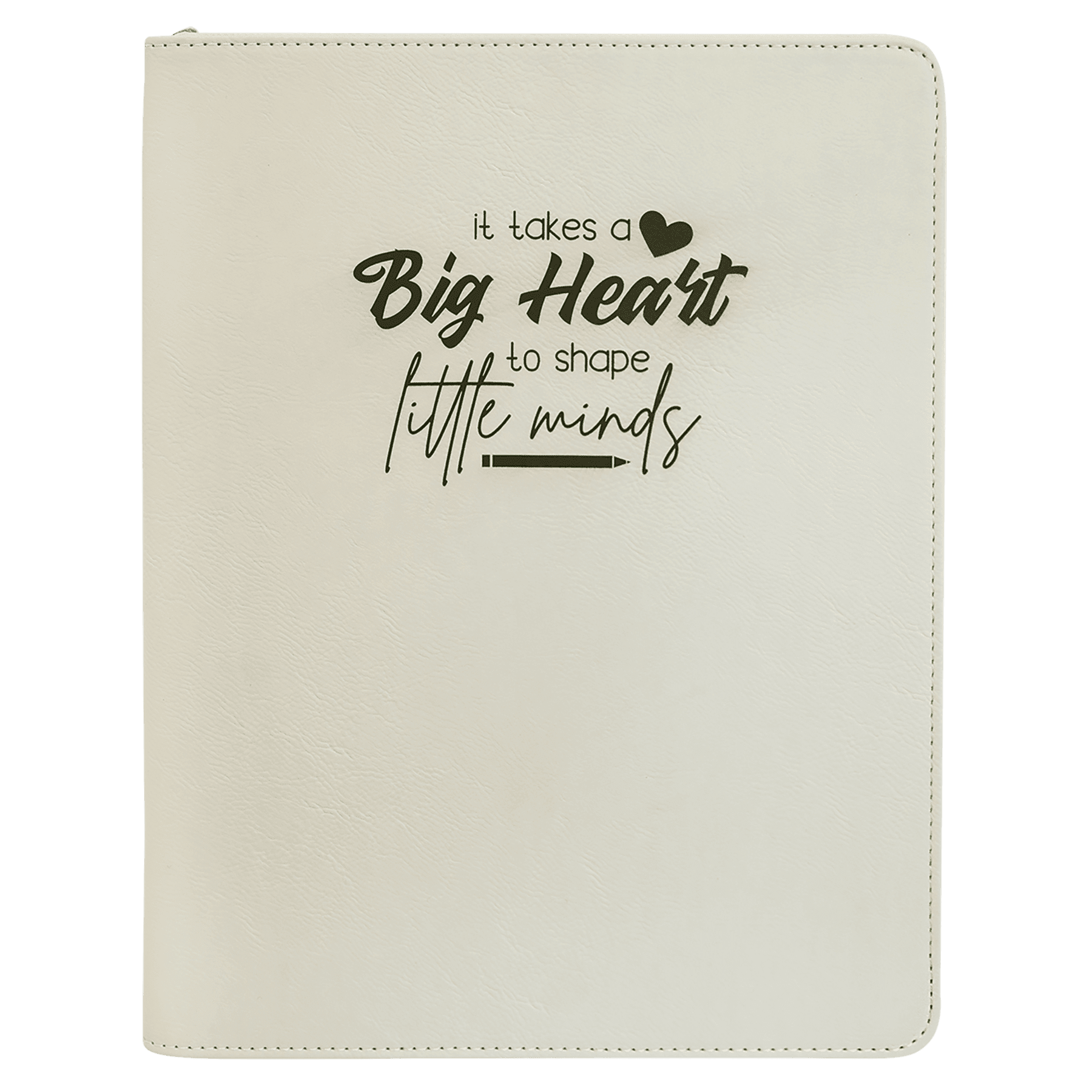 White 9 1/2" x 12" w/ Zipper Laserable Leatherette Portfolio with Notepad