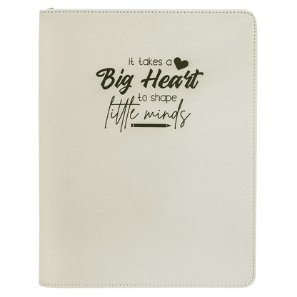 White 9 1/2" x 12" w/ Zipper Laserable Leatherette Portfolio with Notepad