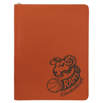 Basketball 9 1/2" x 12" w/ Zipper Laserable Leatherette Portfolio with Notepad