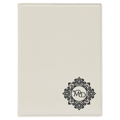 White 7" x 9" Laserable Leatherette Small Portfolio with Notepad