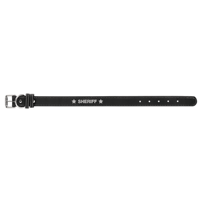 Black/Silver Small 15" x 3/4" Laserable Leatherette Dog Collar