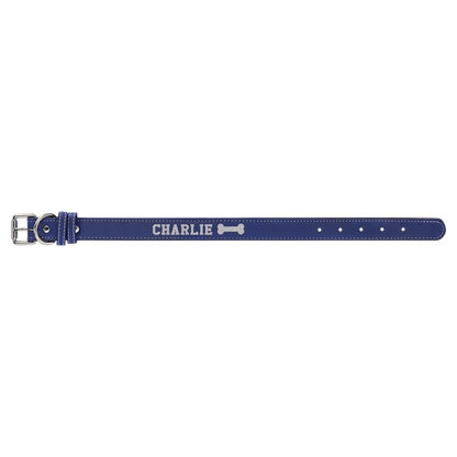 Blue/Silver Small 15" x 3/4" Laserable Leatherette Dog Collar