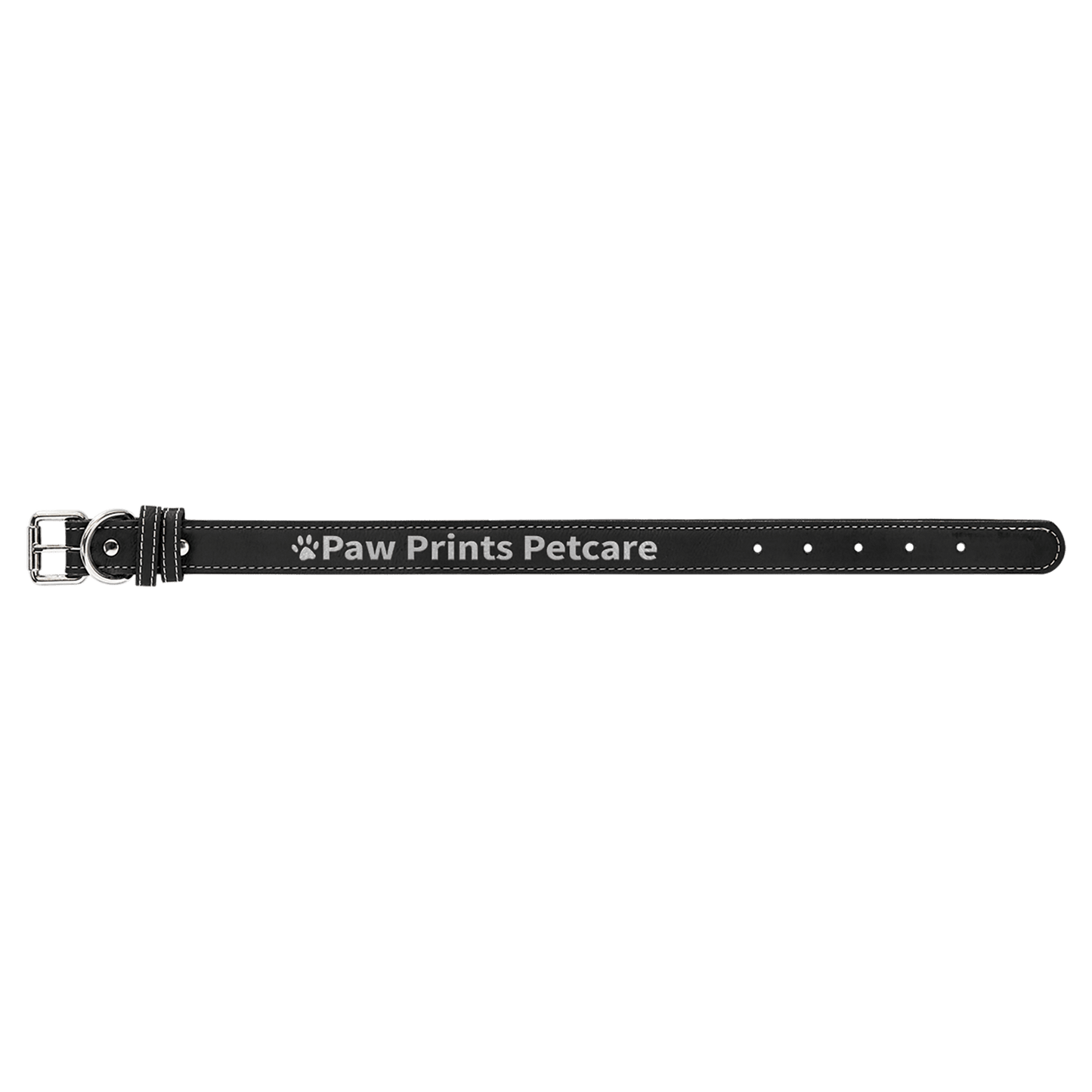 Black/Silver Medium 19" x 1" Laserable Leatherette Dog Collar