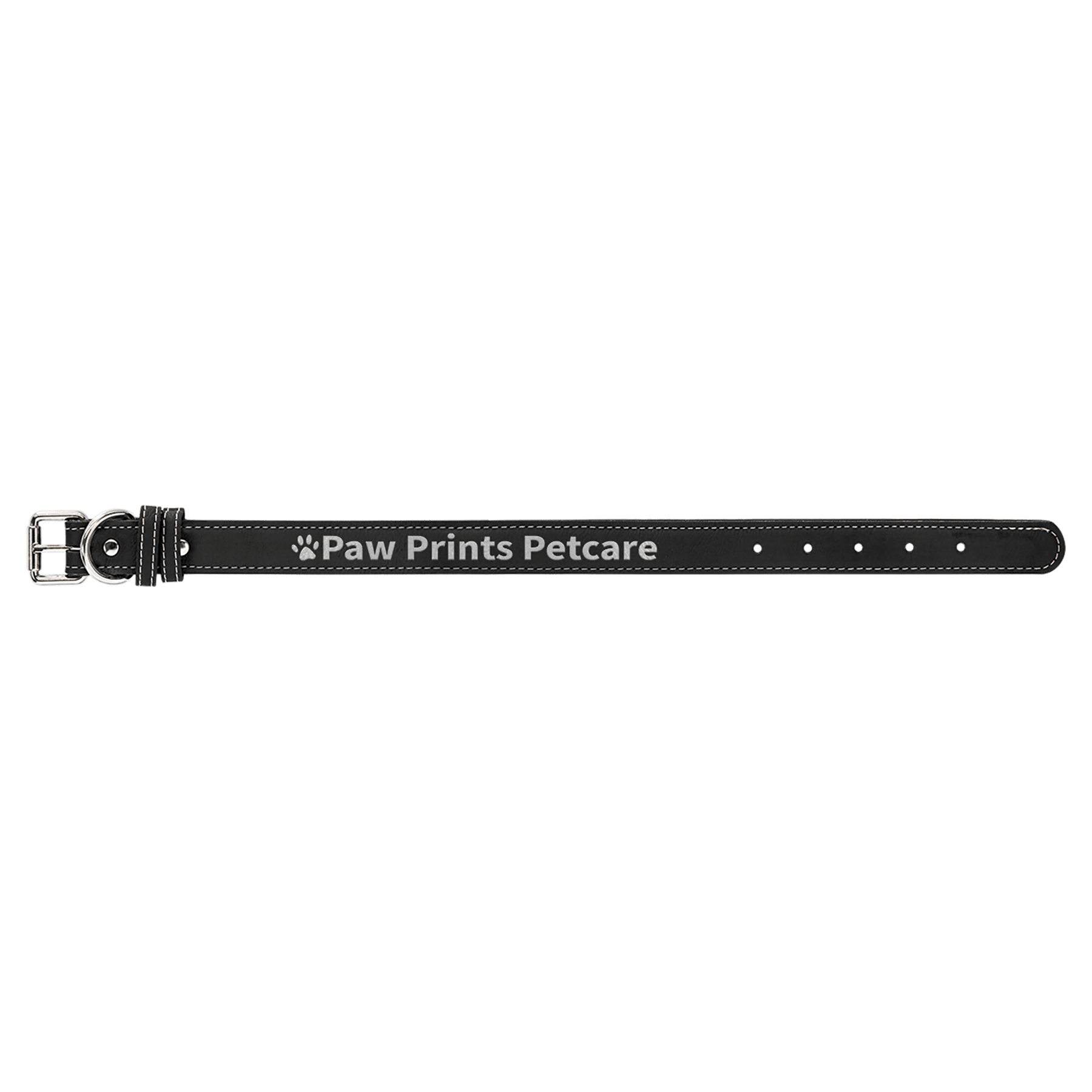 Black/Silver Medium 19" x 1" Laserable Leatherette Dog Collar
