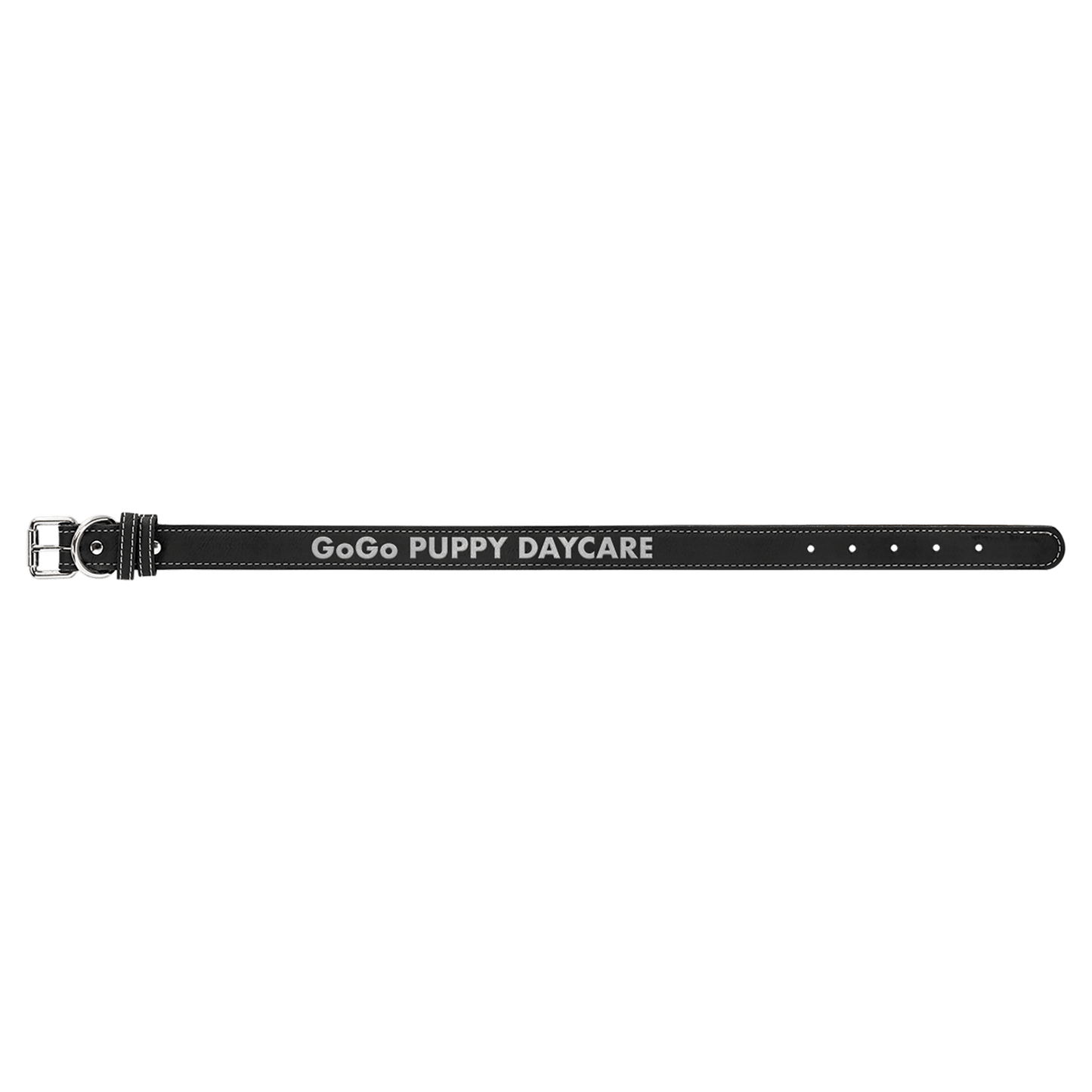 Black/Silver Large 23" x 1" Laserable Leatherette Dog Collar