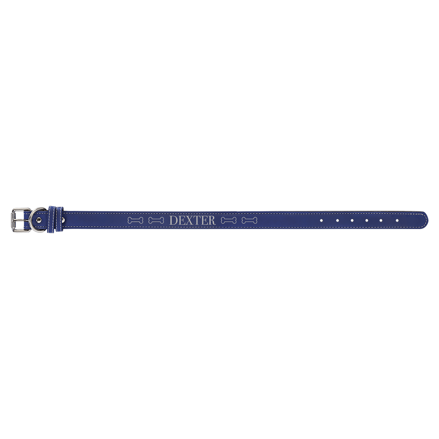 Blue/Silver Extra Large 27" x 1 1/4" Laserable Leatherette Dog Collar