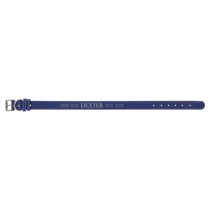 Blue/Silver Extra Large 27" x 1 1/4" Laserable Leatherette Dog Collar