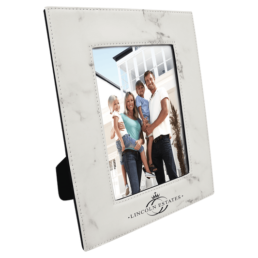 5" x 7" White Marble Laserable Leatherette Photo Frame