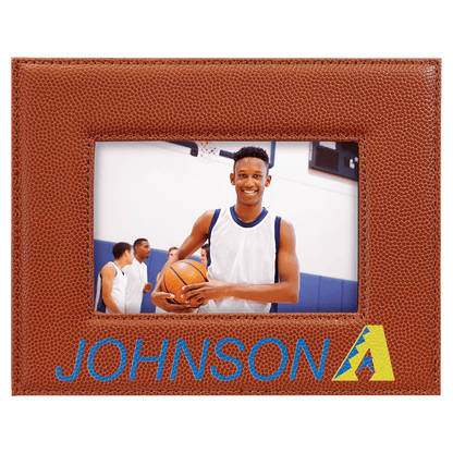 Basketball 4" x 6" Laserable Leatherette Photo Frame