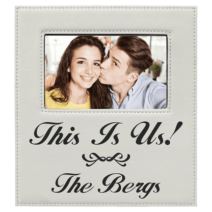 White 4" x 6" Leatherette Photo Frame with 4 1/4" x 7 7/8" Engraving Area