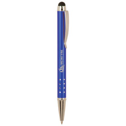 Blue with Silver Trim Laserable Pen with Stylus