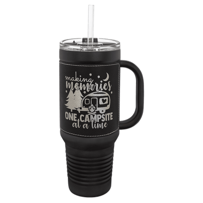 Black with Black/Silver Polar Camel 40 oz. Black Leatherette Travel Mug with Handle & Straw