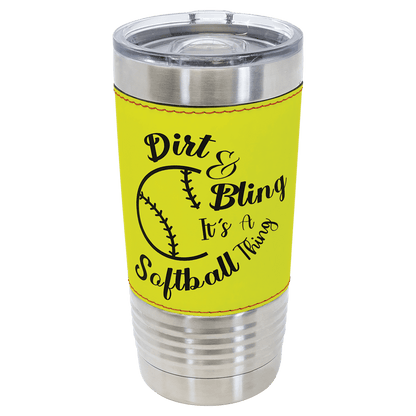 Softball Polar Camel 20 oz. Leather Tumbler with Slider Lid