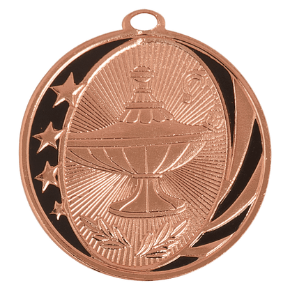 Bright Bronze 2" Lamp of Knowledge Laserable MidNite Star Medal