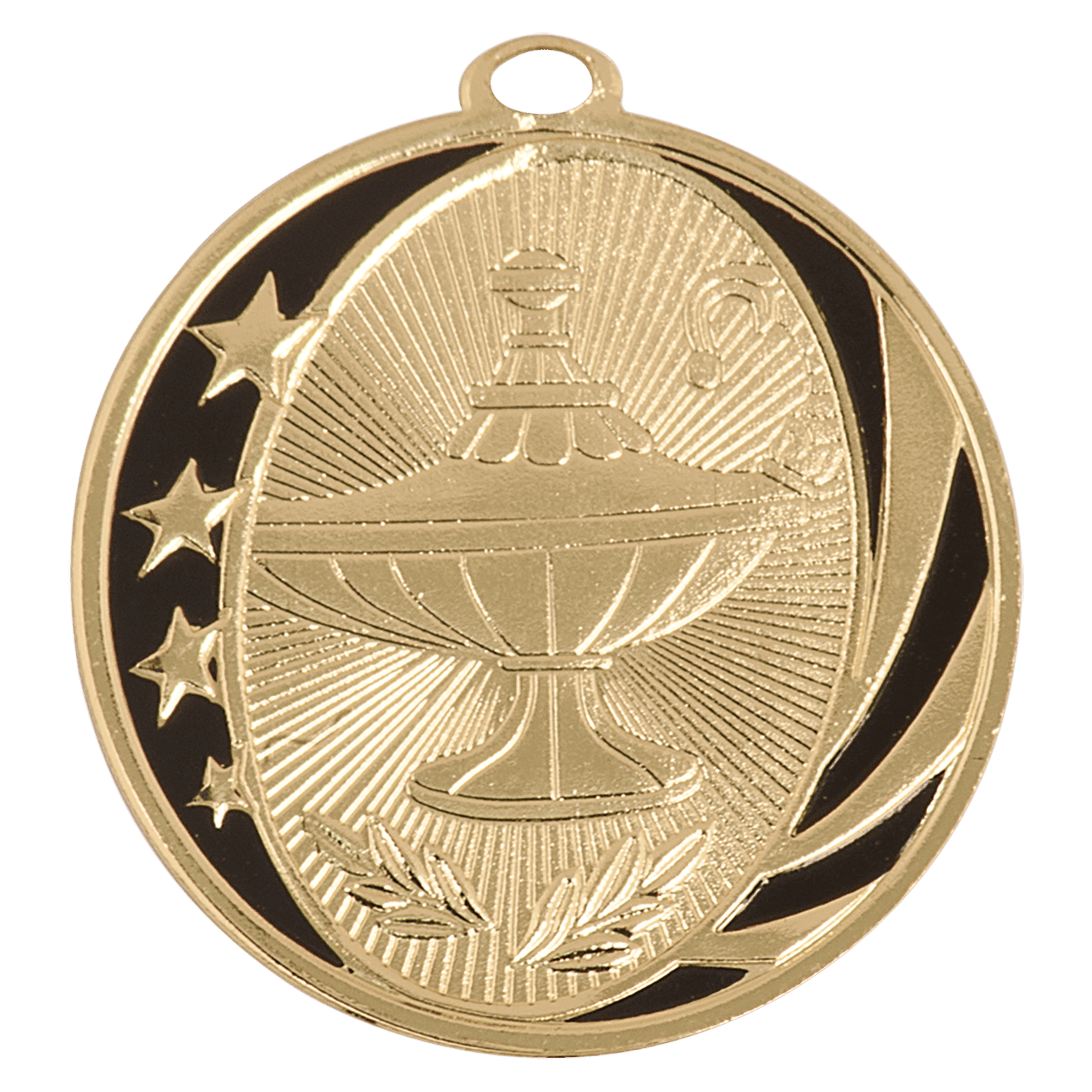 Bright Gold 2" Lamp of Knowledge Laserable MidNite Star Medal