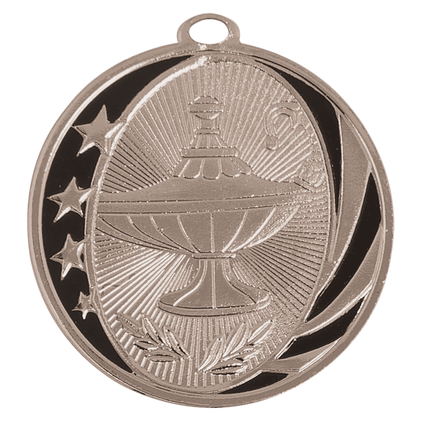 Bright Silver 2" Lamp of Knowledge Laserable MidNite Star Medal